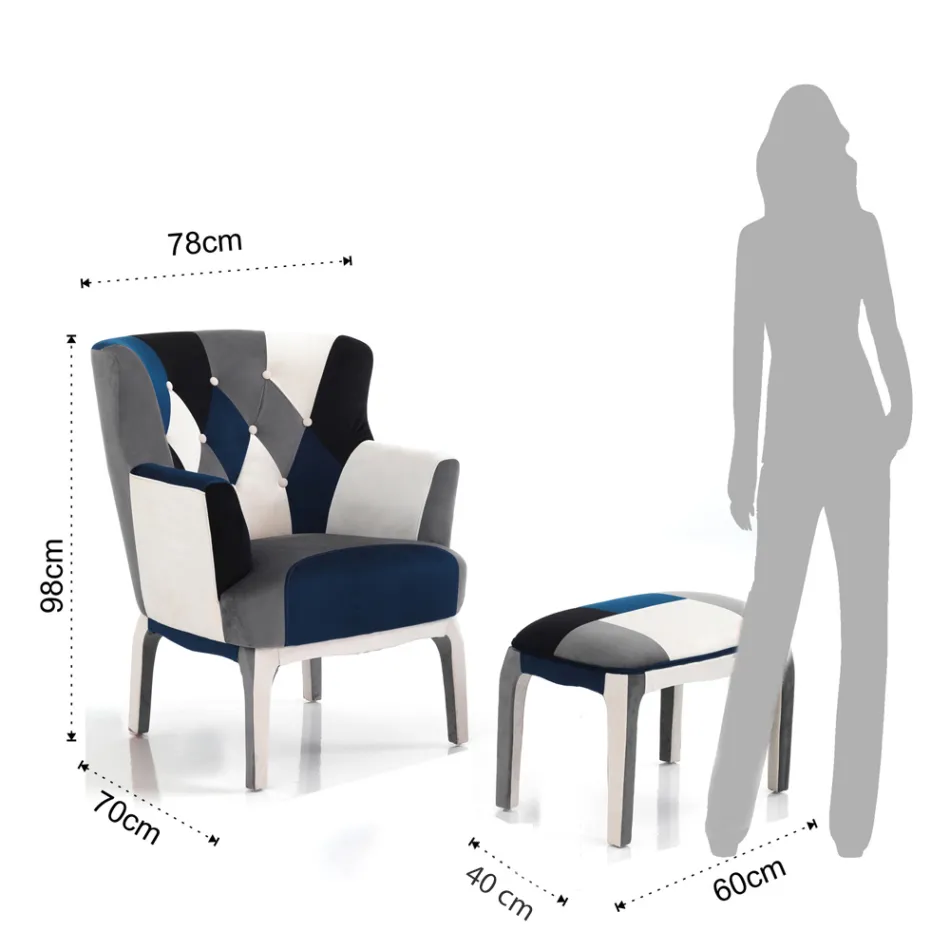 Fotoliu cu Puf din Tesatura Patchwork - Bromo Viadurini