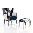 Fotoliu cu Pouf din Tesatura Patchwork - Bromo Viadurini