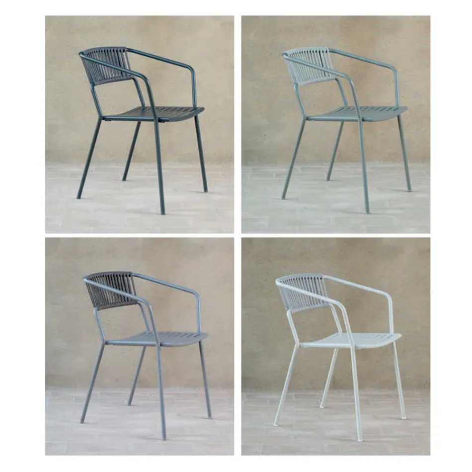 Fotoliu Exterior din Otel Galvanizat Stivuibil Made in Italy 2 Piese - Vesna Viadurini