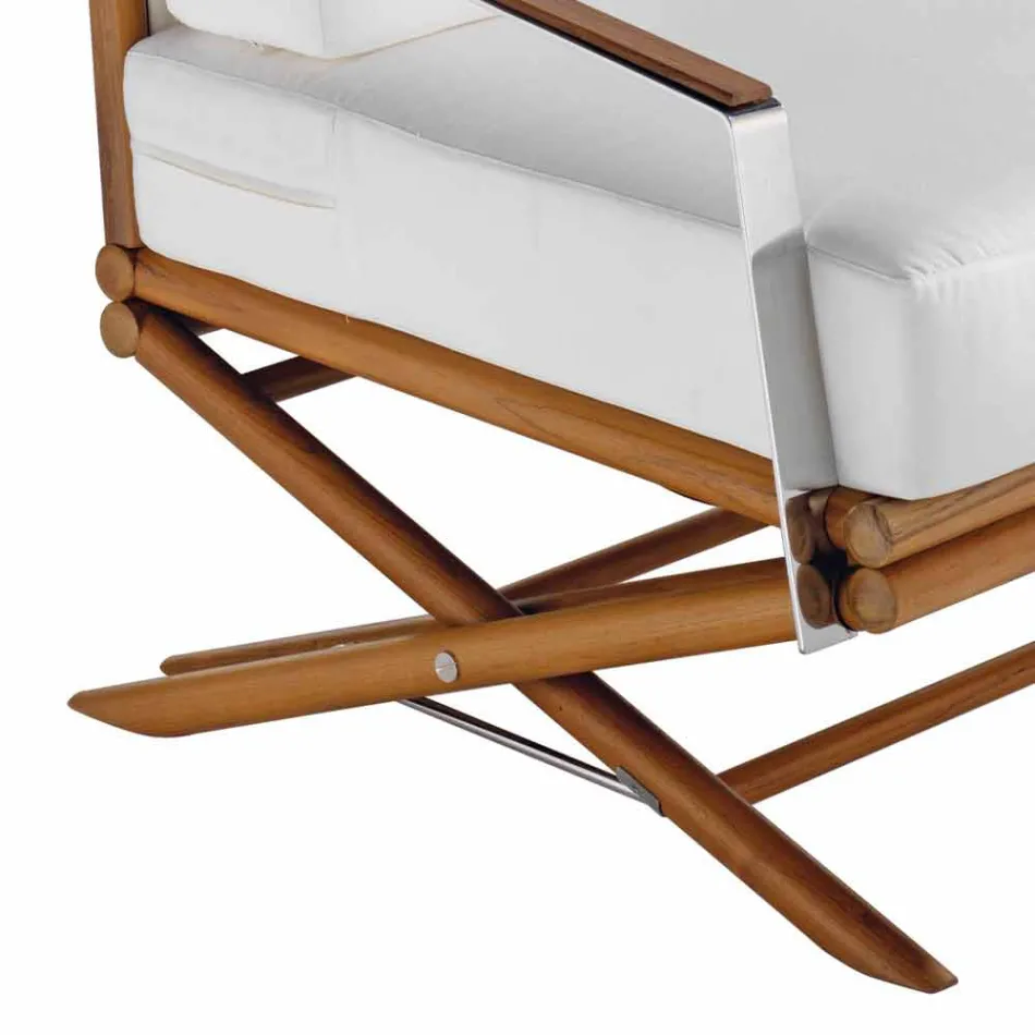 Fotoliu exterior din lemn natural sau lucios sau negru mat și pernă - Suzana Viadurini