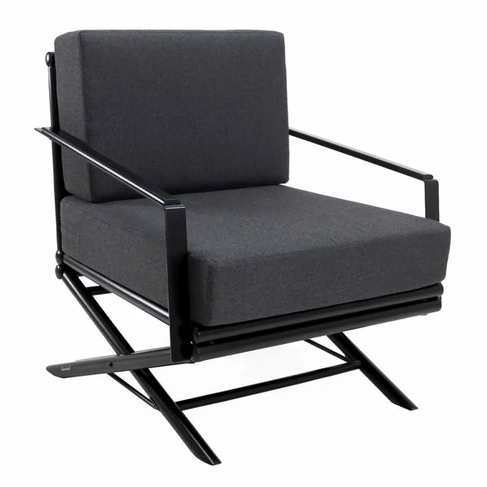 Fotoliu exterior din lemn natural sau lucios sau negru mat și pernă - Suzana Viadurini