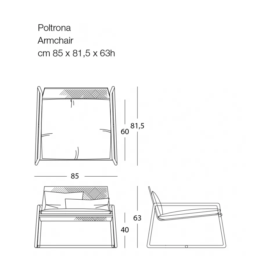 Fotoliu de exterior metalic cu perna de lux Made in Italy - Karol Viadurini