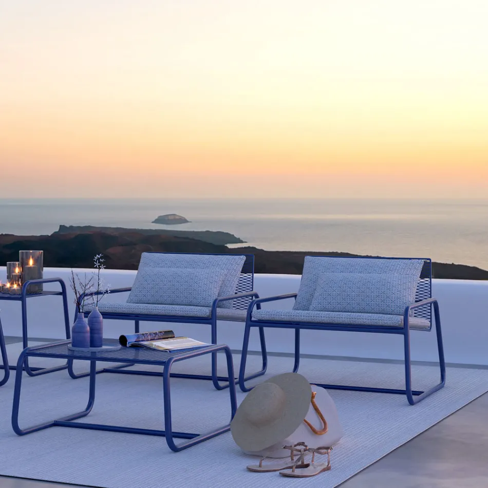 Fotoliu de exterior metalic cu perna de lux Made in Italy - Karol Viadurini