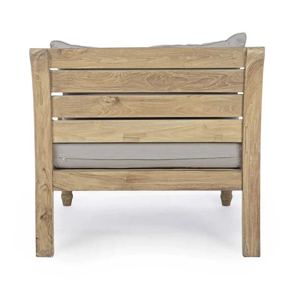 Fotoliu de exterior din lemn de tec cu perne din material, Homemotion - Tatyana Viadurini