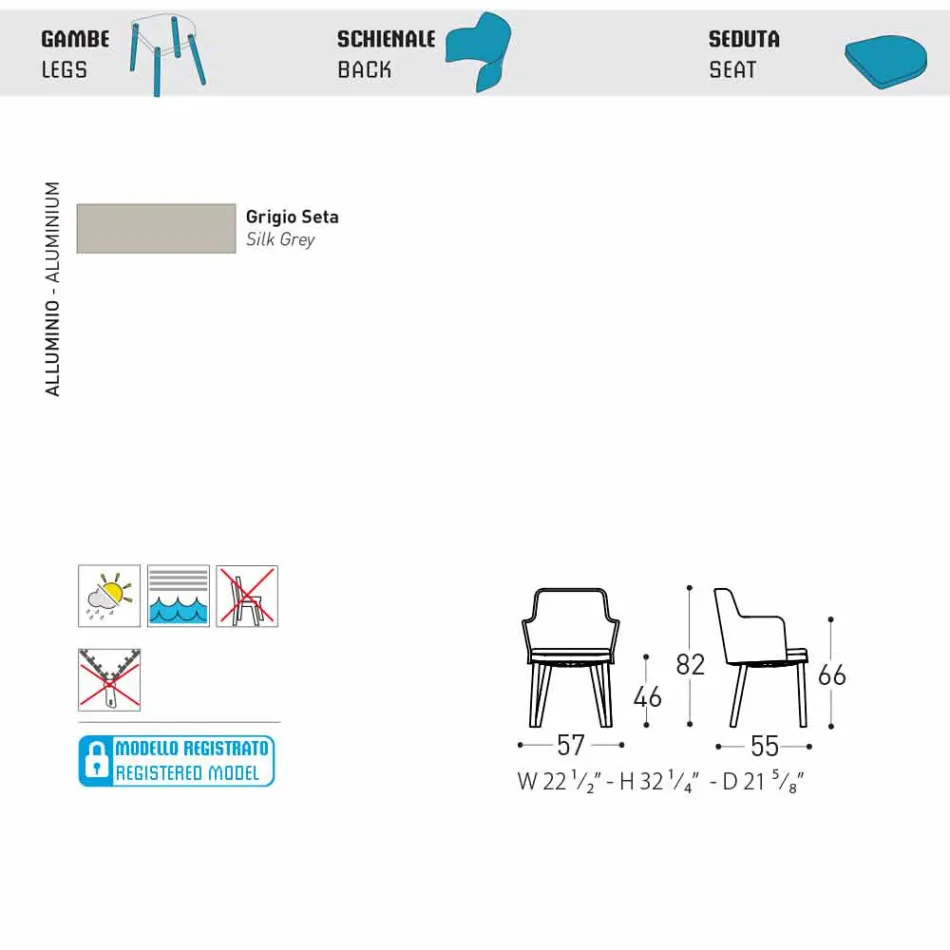 Design Varaschin Emma fotoliu exterioară din aluminiu și țesătură Viadurini