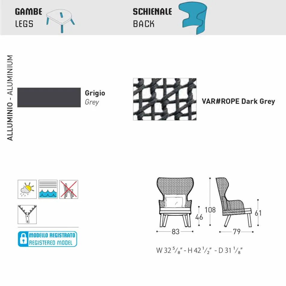 Varaschin Emma tapițat fotoliu în aer liber de design modern Viadurini