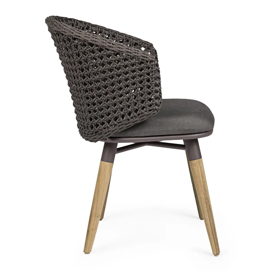 Fotoliu de gradina cu picioare din teak si sezut din stofa, Homemotion - Chantall Viadurini