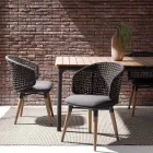 Fotoliu de gradina cu picioare din teak si sezut din stofa, Homemotion - Chantall Viadurini