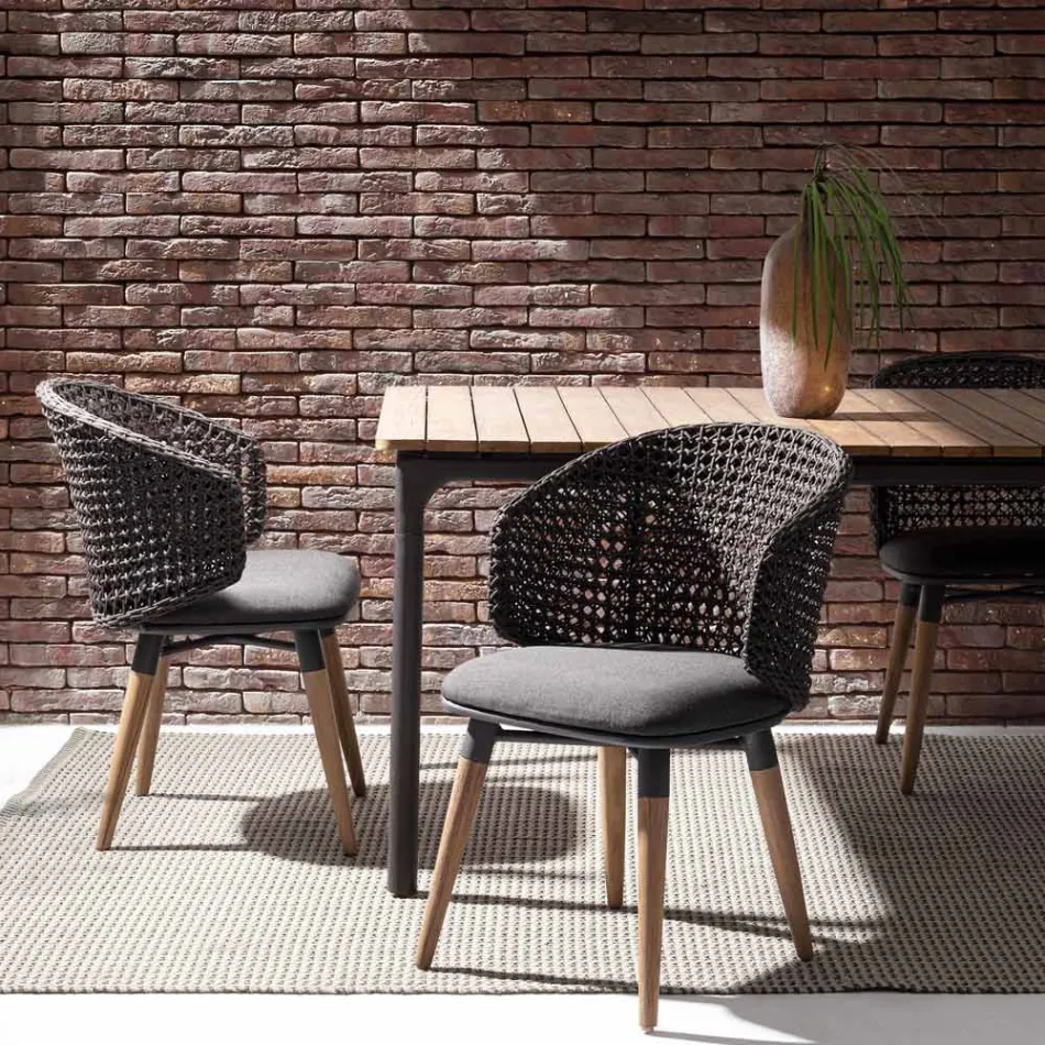 Fotoliu de gradina cu picioare din teak si sezut din stofa, Homemotion - Chantall Viadurini