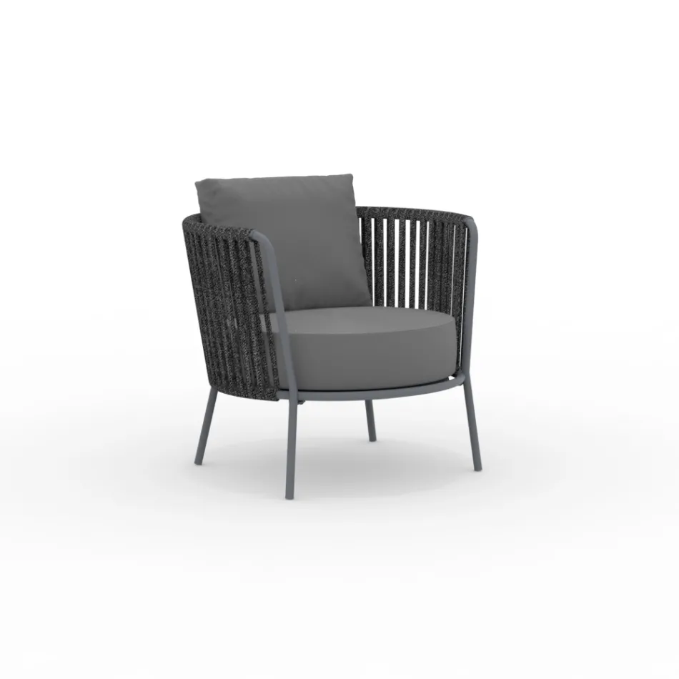 Fotoliu de grădină din oțel inoxidabil și spătar din frânghie - Luxura Viadurini