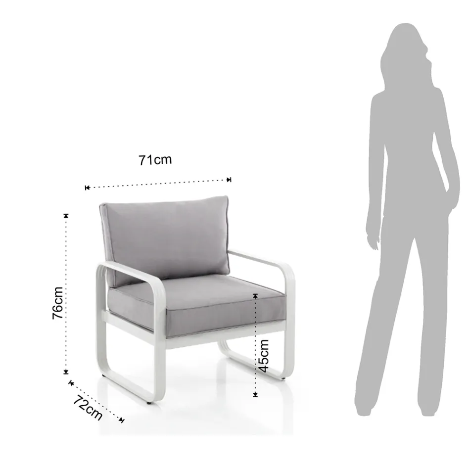 Fotoliu de grădină din aluminiu alb fildeș mat și perne gri - Avoir Viadurini