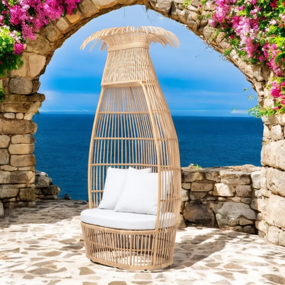 Fotoliu de Grădină Țesătură Polyrattan cu Pernă Alb Murat - Anteia Viadurini