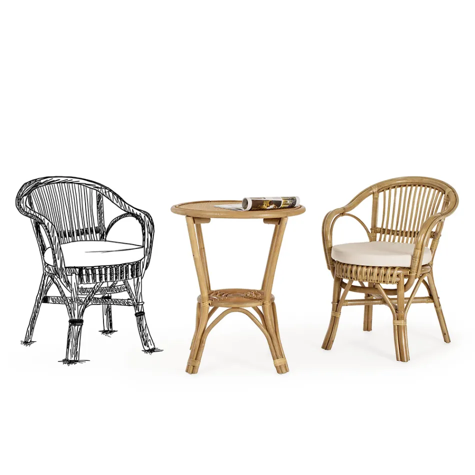 Fotoliu de Gradina in Rattan Natural Design pentru Exterior - Sporalizia Viadurini