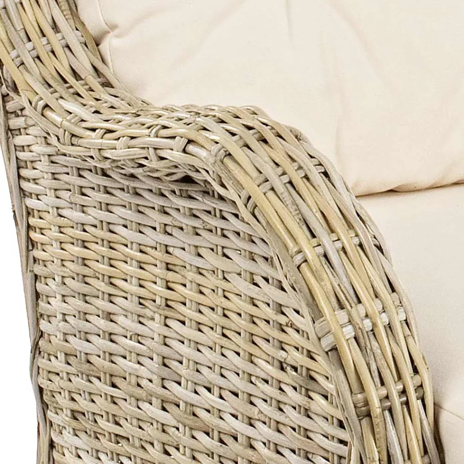 Fotoliu de grădină din Rattan natural pentru exterior cu perne - Supreme Viadurini