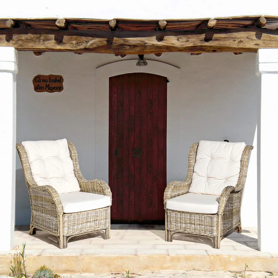 Fotoliu de grădină din Rattan natural pentru exterior cu perne - Supreme Viadurini