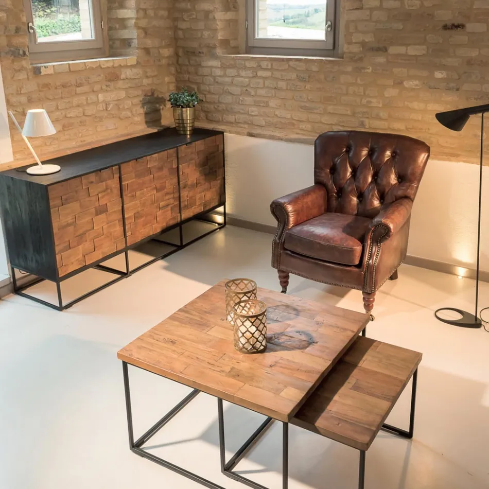 Fotoliu de interior realizat în întregime din piele vintage cu efect învechit - ștampilă Viadurini