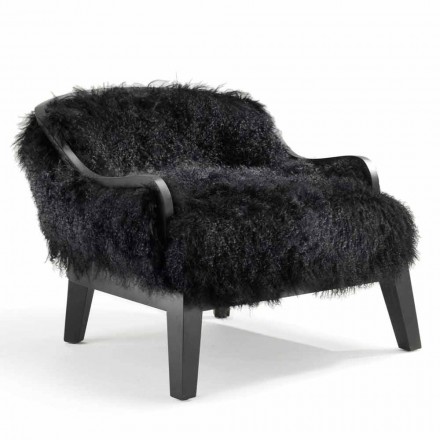 Fotoliu de scaune slabe din piele neagră și blană, a făcut în Italia, Eli Viadurini