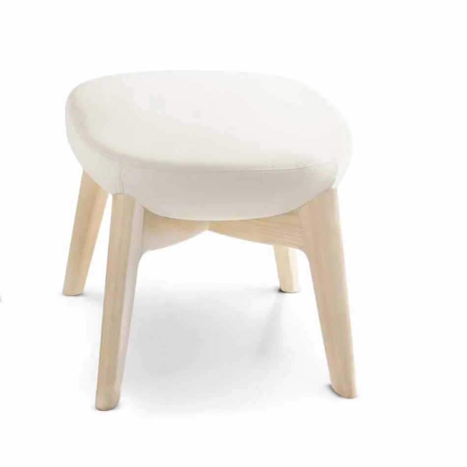 Fotoliu pentru living cu suport pentru picioare din piele și lemn Fabricat în Italia - Fluture Viadurini