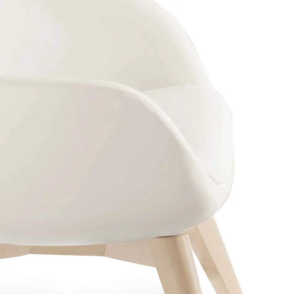 Fotoliu pentru living cu suport pentru picioare din piele și lemn Fabricat în Italia - Fluture Viadurini