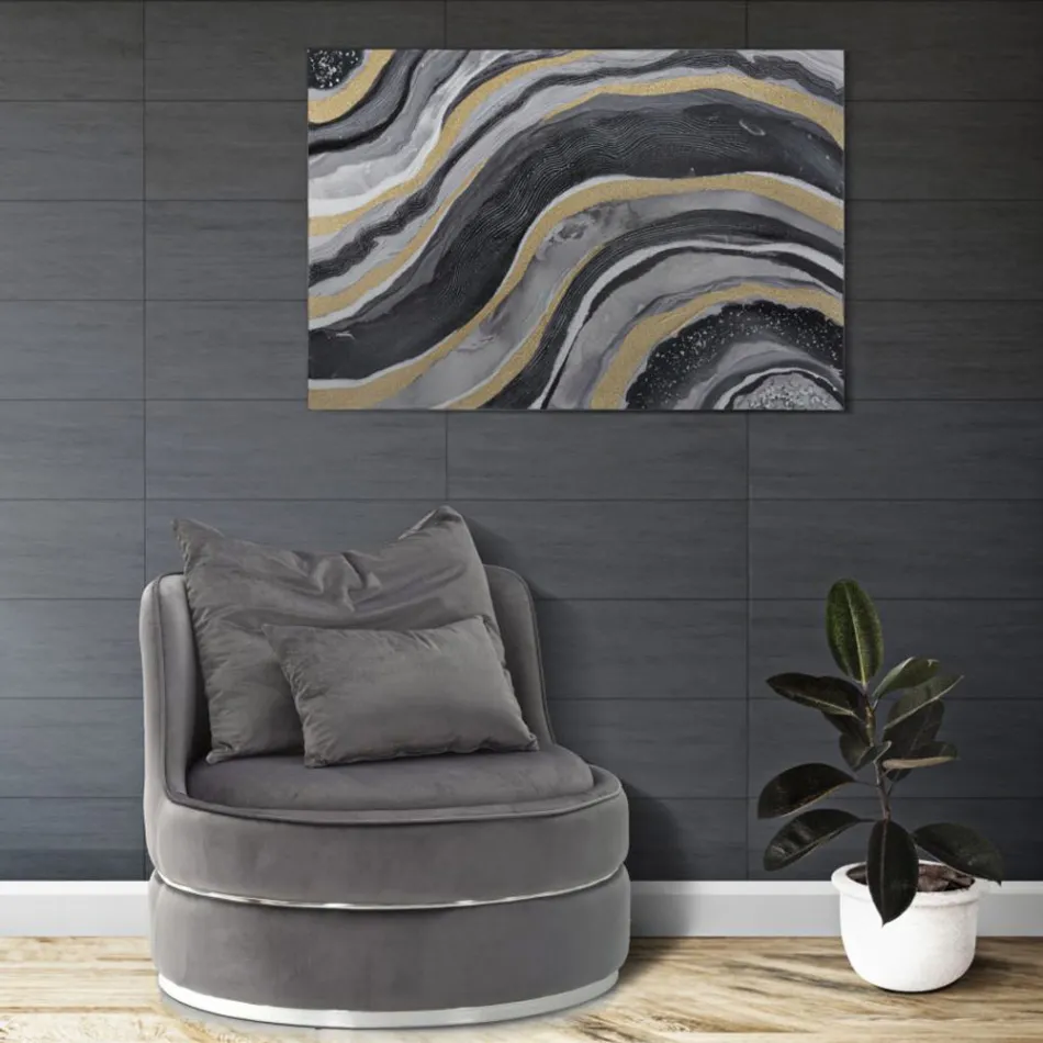 Fotoliu tapițat și tapițat pentru cameră de zi în țesătură cu decorațiuni - patch Viadurini