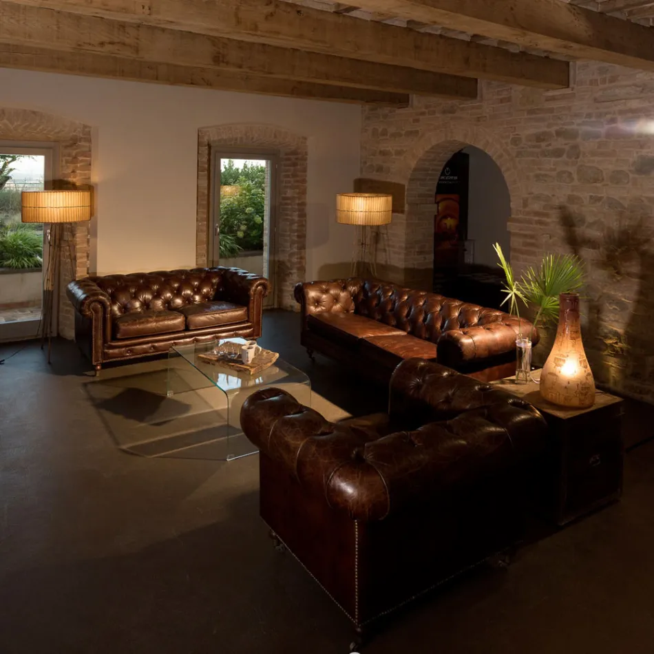 Fotoliu Sufragerie din Piele Vintage cu Efect Imbatranit cu Roti si Cotiere - Stampila Viadurini