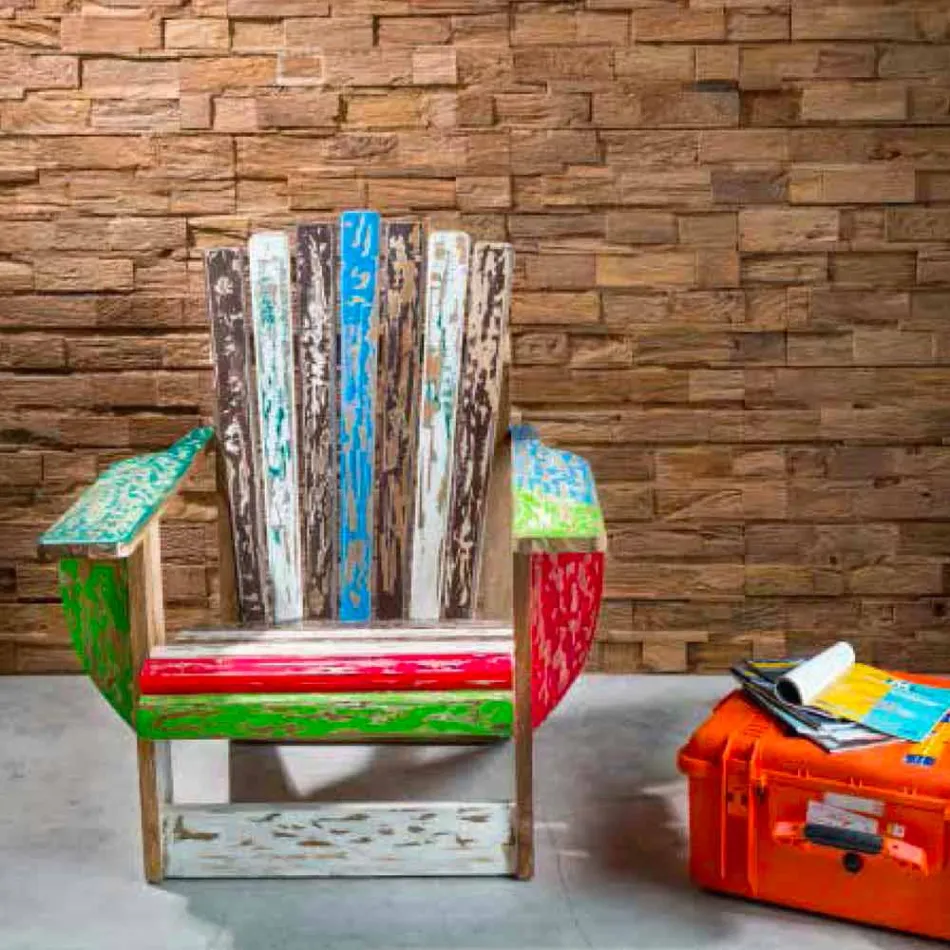 Fotoliu recuperat din lemn de tec solid - Boatta Viadurini