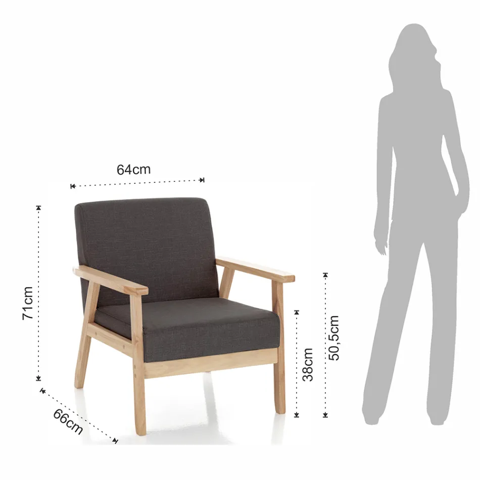 Fotoliu de sufragerie din lemn masiv de pin si stofa gri inchis - Basilicata Viadurini