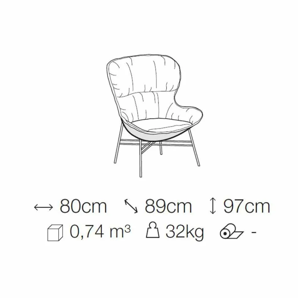 Fotoliu living din piele și țesătură cu bază cromată Fabricat în Italia - Litchi Viadurini