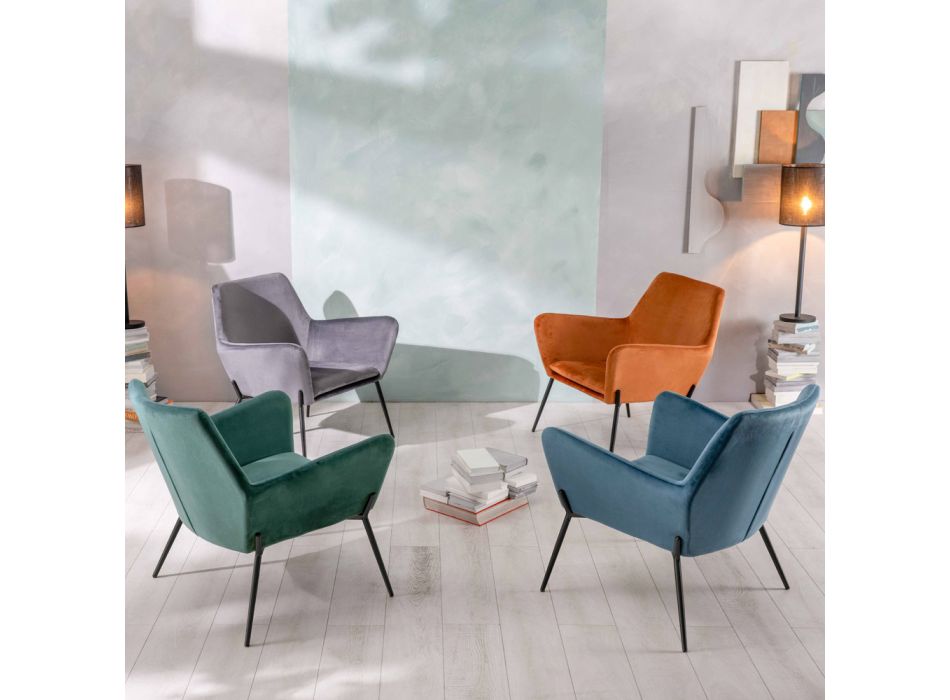 Fotoliu de sufragerie din catifea de diferite culori si baza metalica - Italia Viadurini