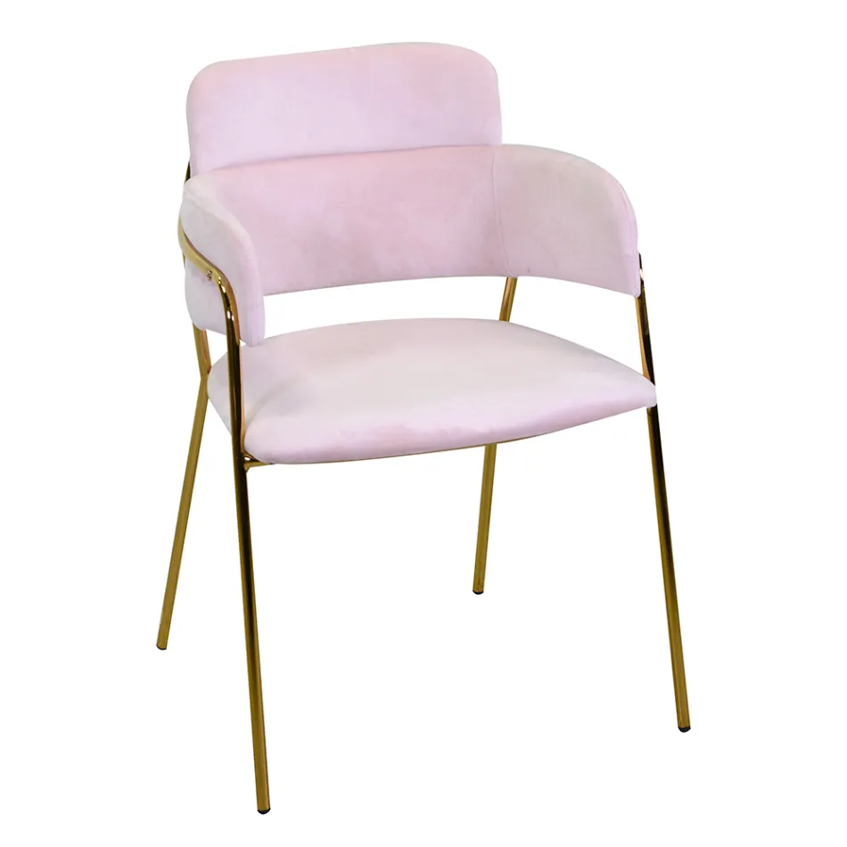 Fotoliu de sufragerie din metal auriu și catifea - Flag Viadurini