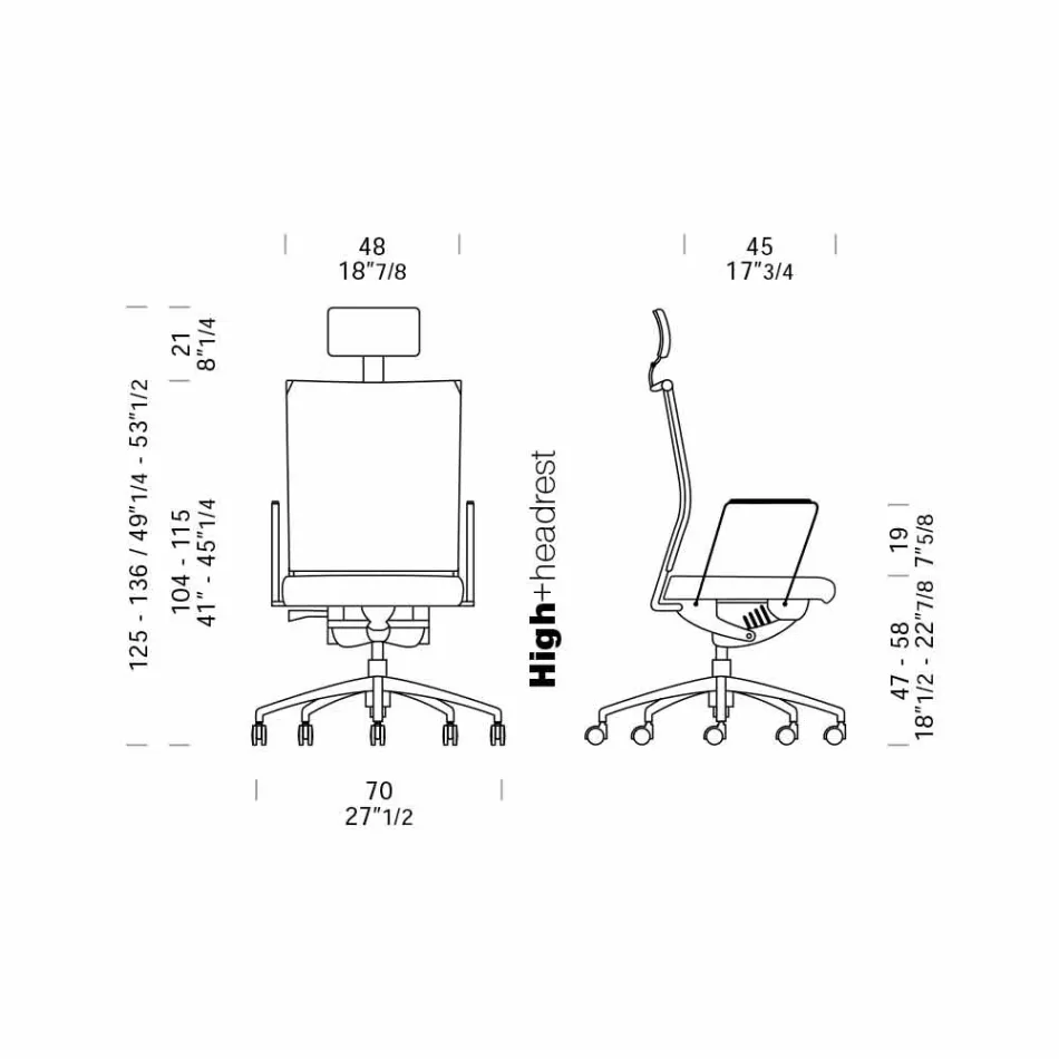Scaun de birou pivotant ergonomic cu roți și tetieră - Gimiglia Viadurini