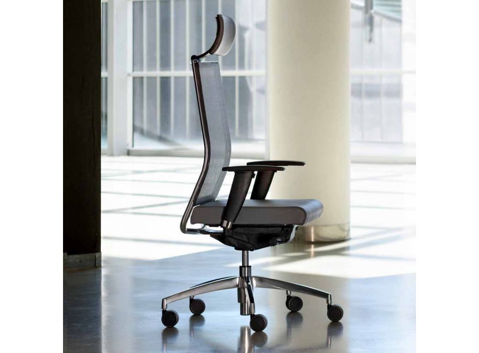 Scaun de birou pivotant ergonomic cu roți și tetieră - Gimiglia Viadurini