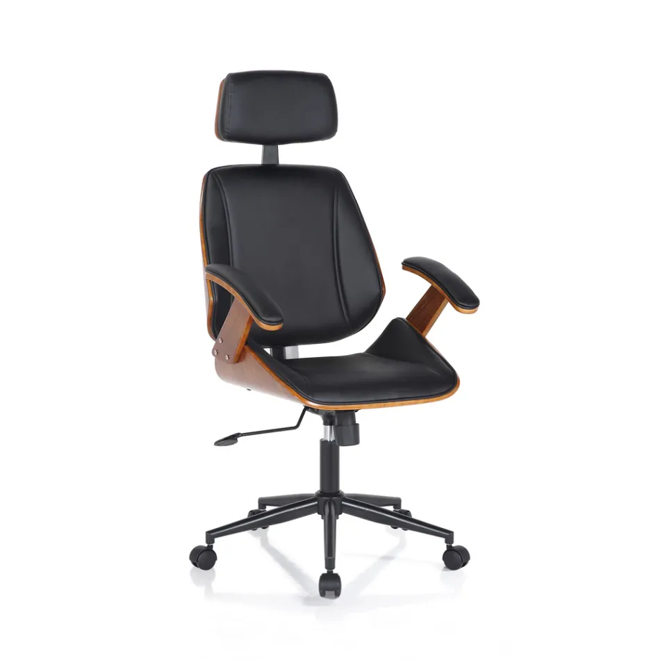 Fotoliu de birou din Lemn, Piele Sintetica si Metal - Alaccia Viadurini