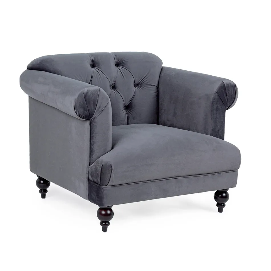 Fotoliu cu design clasic din lemn și efect de catifea gri sau roz - Sanny Viadurini