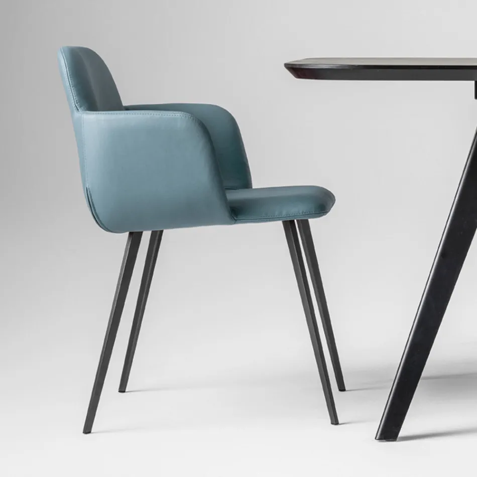 Fotoliu de inalta calitate din Piele si Metal Vopsit Made in Italy - Molde Viadurini