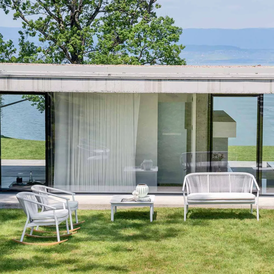 Fotoliu cu balansoar de gradina din lemn masiv si tesatura - inteligent de Varaschin Viadurini