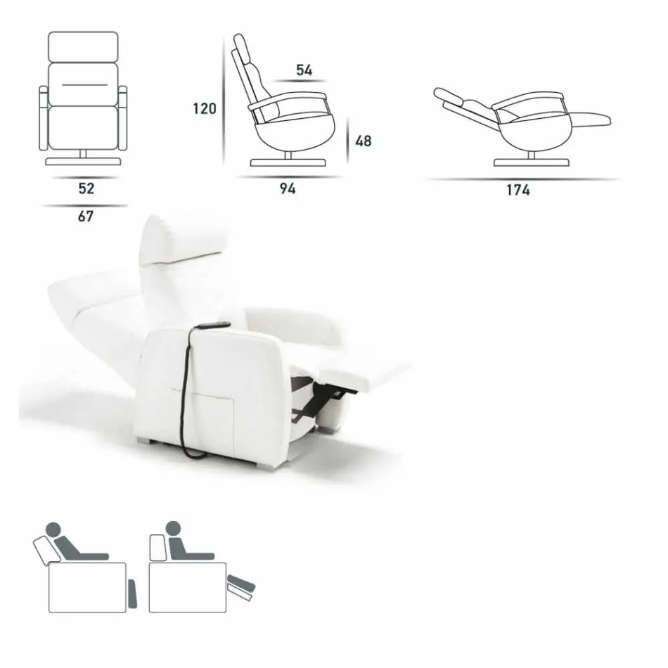 Fotoliu pivotant cu motor dual Cassia, design modern fabricat în Italia Viadurini