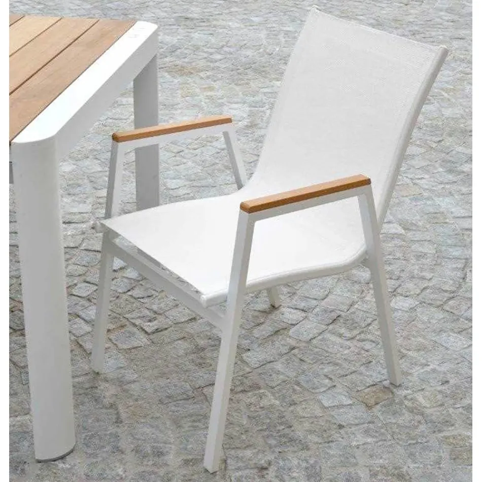 Fotoliu din aluminiu și textilenă cu brațe din lemn de poliester - Diary Viadurini