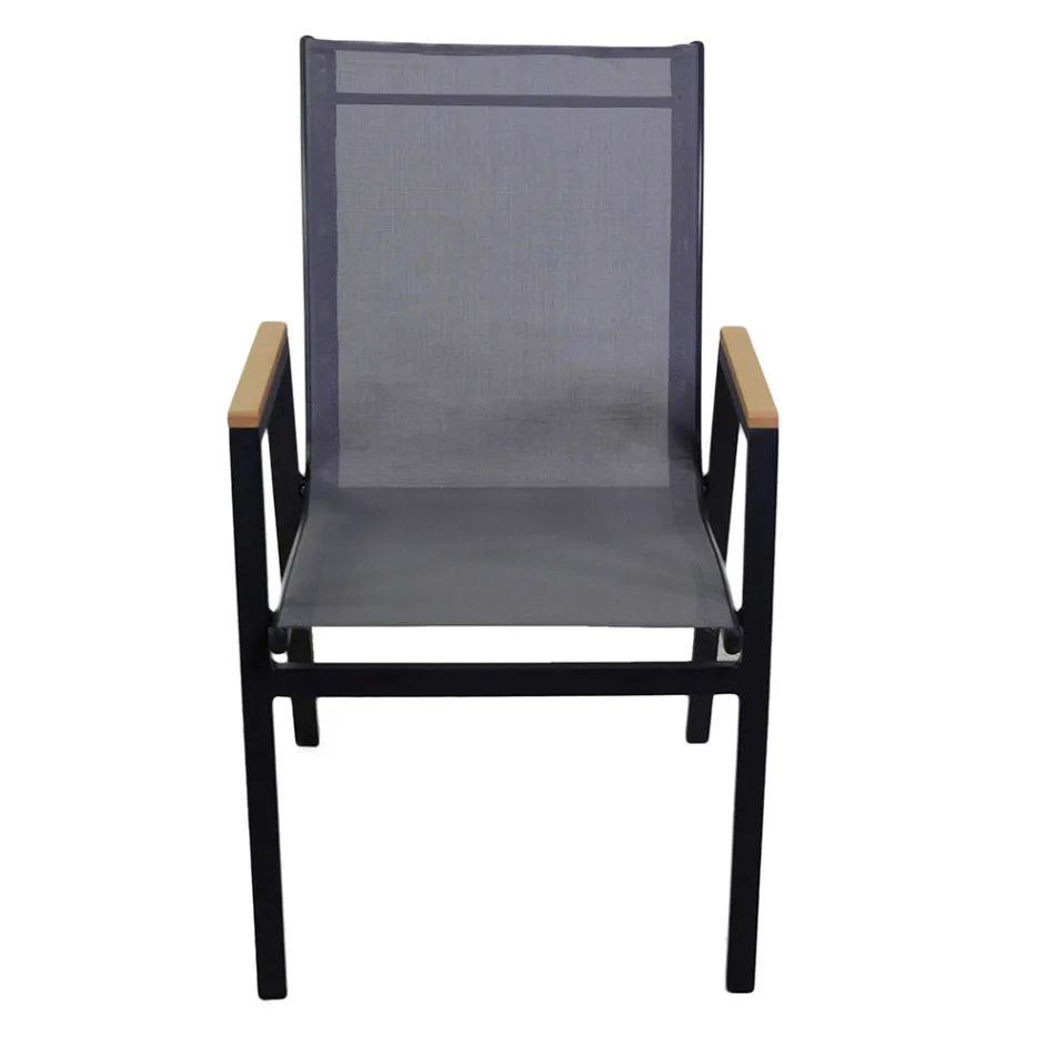 Fotoliu din aluminiu și textilenă cu brațe din lemn de poliester - Diary Viadurini