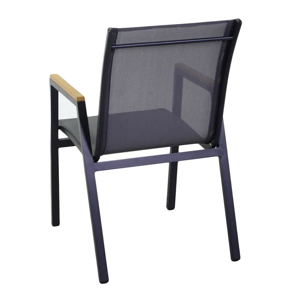 Fotoliu din aluminiu și textilenă cu brațe din lemn de poliester - Diary Viadurini