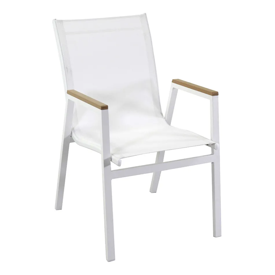 Fotoliu din aluminiu și textilenă cu brațe din lemn de poliester - Diary Viadurini