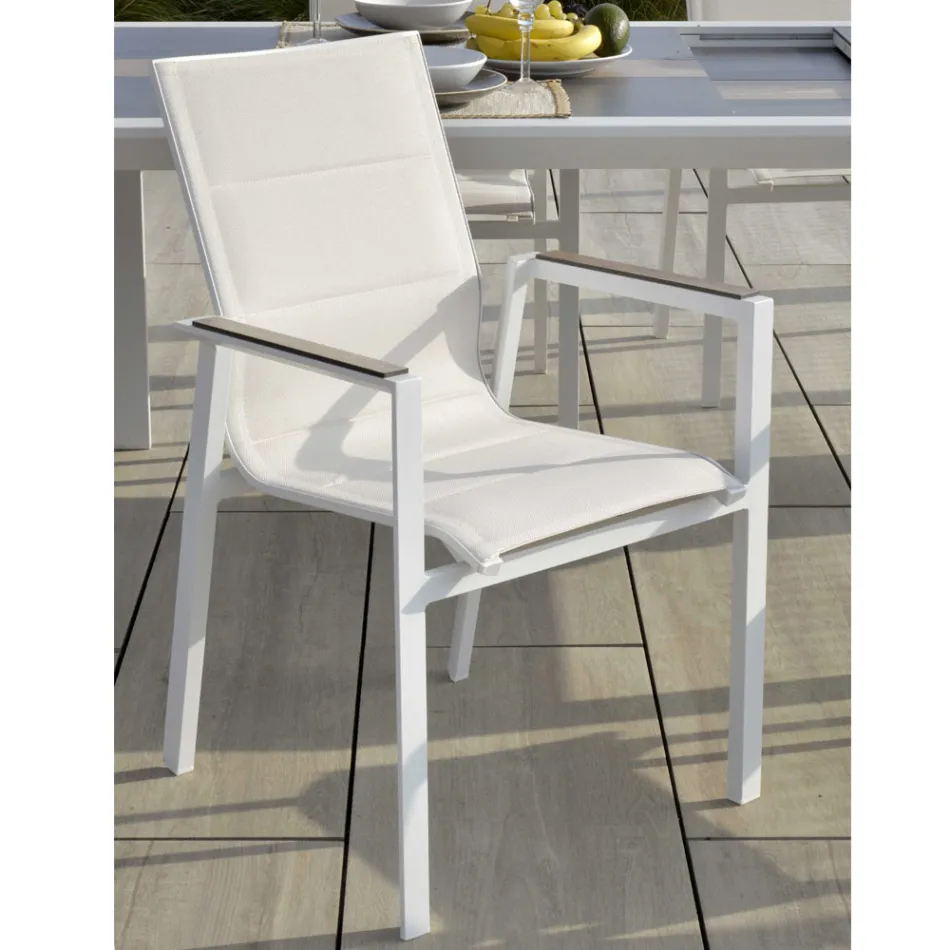 Fotoliu din aluminiu și textilenă cu inserție în brațe din HPL - Righello Viadurini