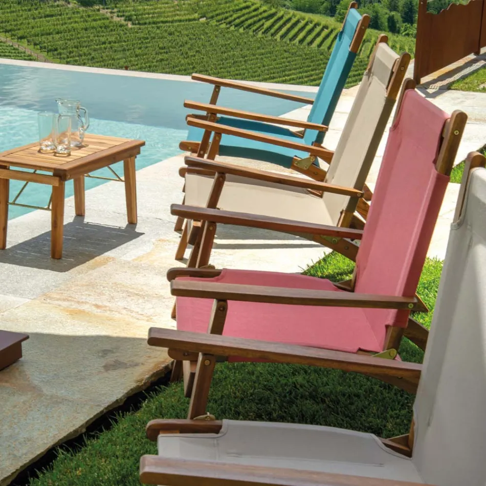 Fotoliu din lemn de salcâm și țesătură din amestec de bumbac/poliester - Bottega Viadurini