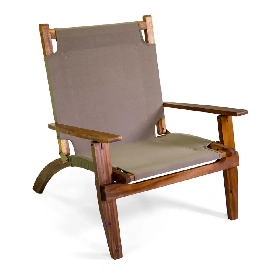 Fotoliu din lemn de salcâm și țesătură din amestec de bumbac/poliester - Bottega Viadurini