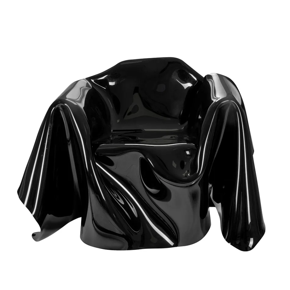 Delia - Fotoliu modern cu draperii din plexiglas negru, fabricat în Italia Viadurini