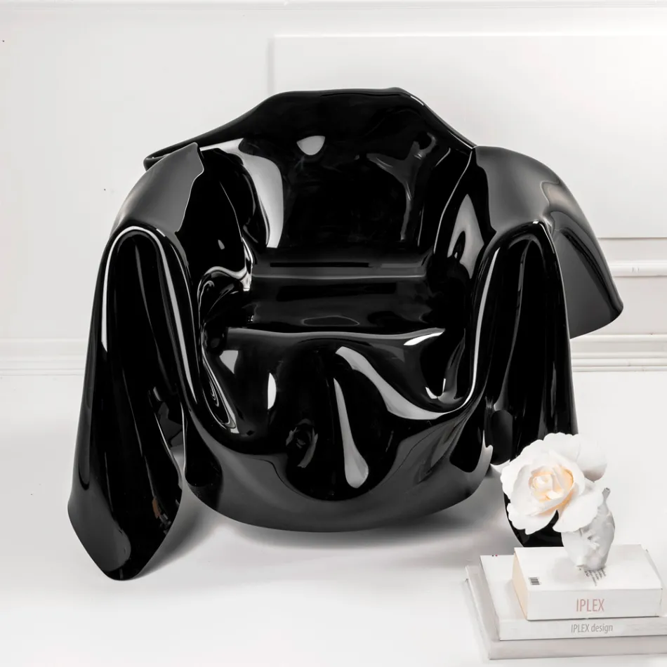 Delia - Fotoliu modern cu draperii din plexiglas negru, fabricat în Italia Viadurini