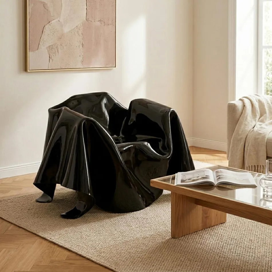 Delia - Fotoliu modern cu draperii din plexiglas negru, fabricat în Italia Viadurini