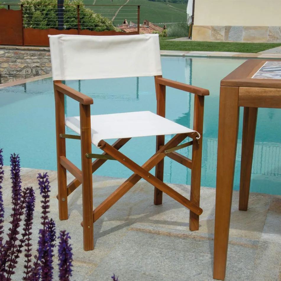 Scaun de director din lemn de salcâm uleiat Culoare naturală - Tehnic Viadurini