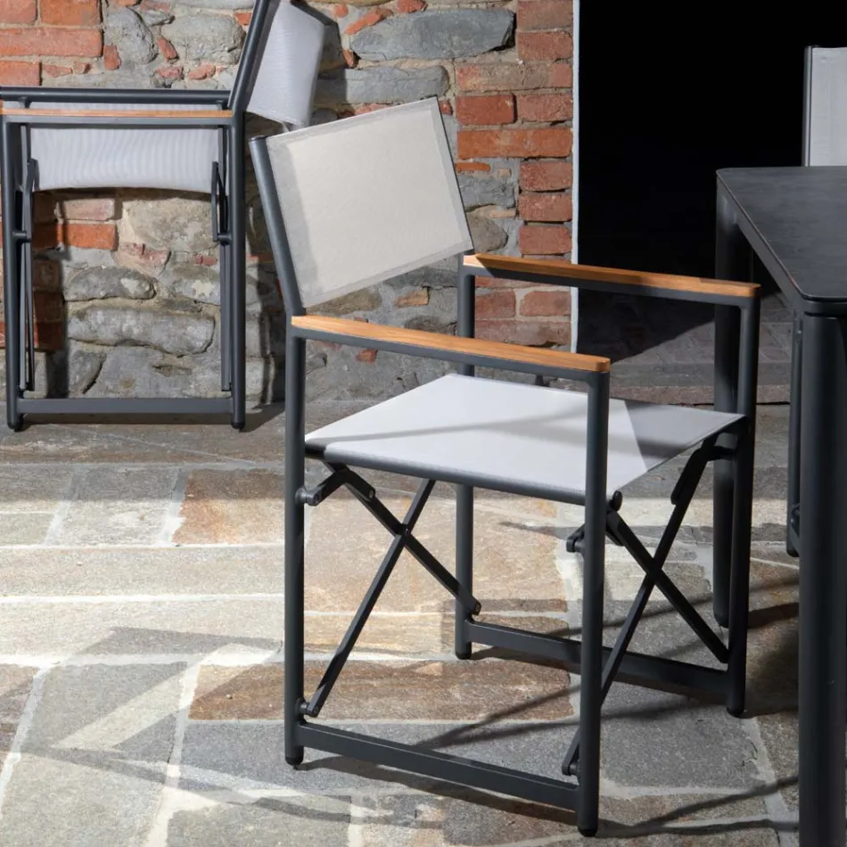 Scaun de director din aluminiu, Textilene și Teak Braț - Tenda Viadurini