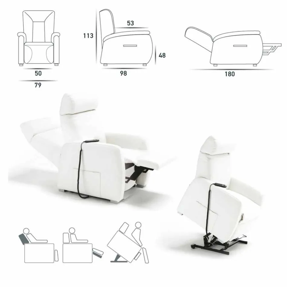 Fotoliu relaxant de design Rose cu 2 motoare, fabricat în Italia Viadurini